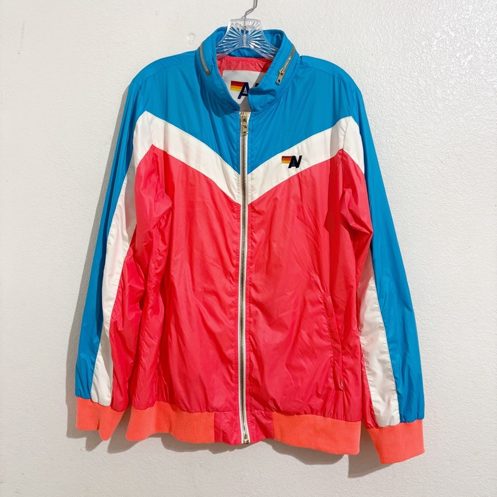 Aviator Nation Windbreaker Jacket in Neon Coral - Picture 4 of 10